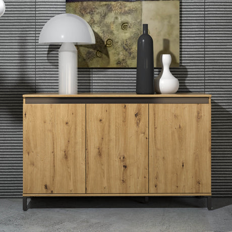Cancun 3 Door 138cm Anthracite and Artisan Oak Sideboard - FurniComp