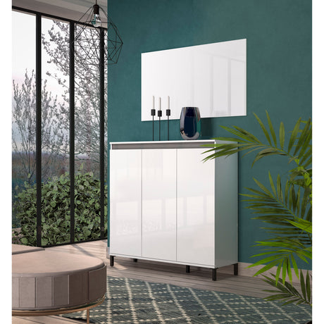 Cancun 3 Door 138cm White Gloss and Anthracite Highboard/Tall Sideboard - FurniComp