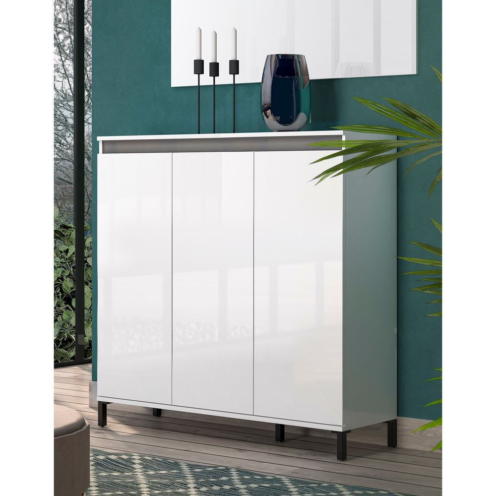 Cancun 3 Door 138cm White Gloss and Anthracite Highboard/Tall Sideboard - FurniComp
