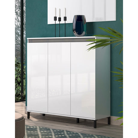 Cancun 3 Door 138cm White Gloss and Anthracite Highboard/Tall Sideboard - FurniComp