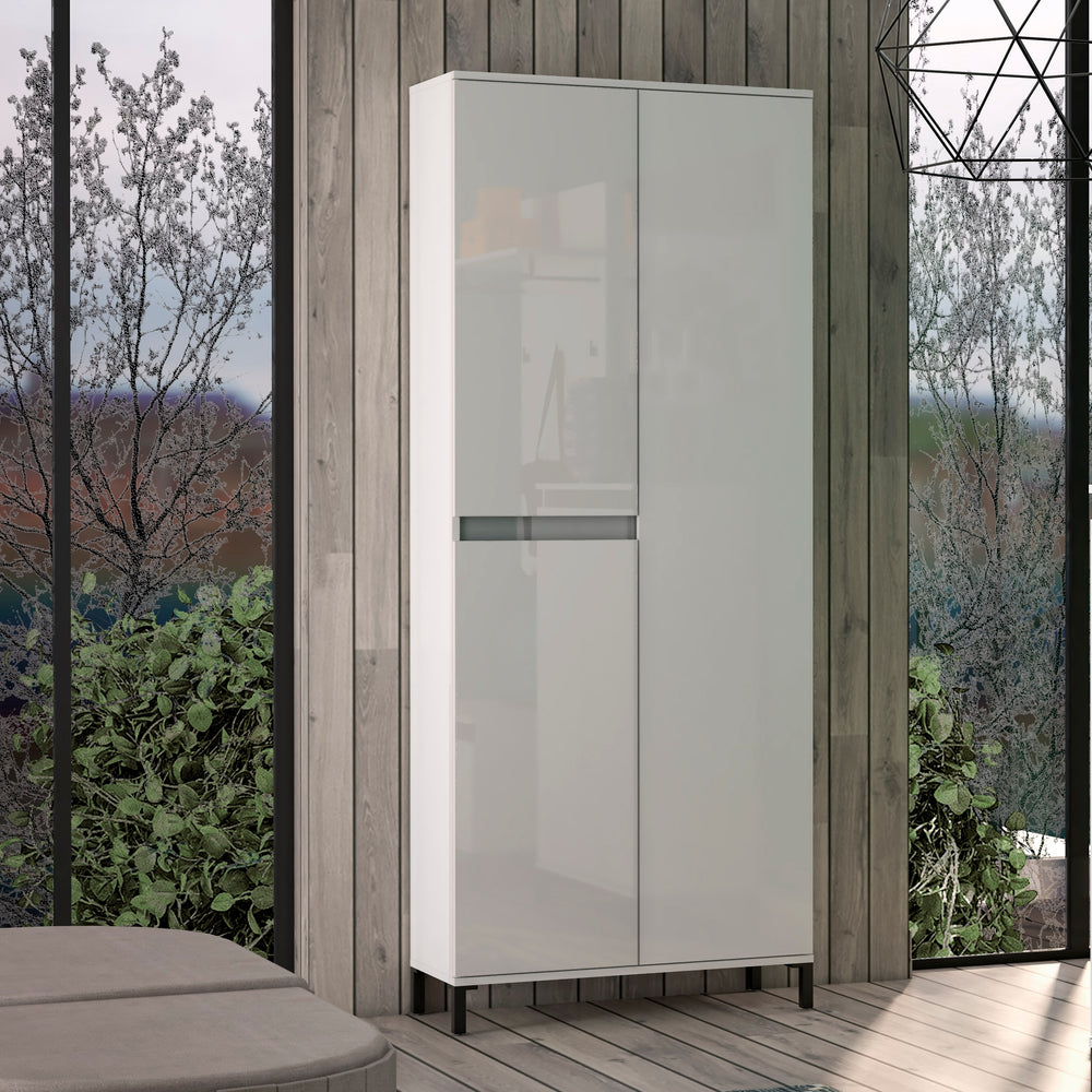 Cancun 3 Door White Gloss and Anthracite Tall Shoe Storage Cabinet - FurniComp