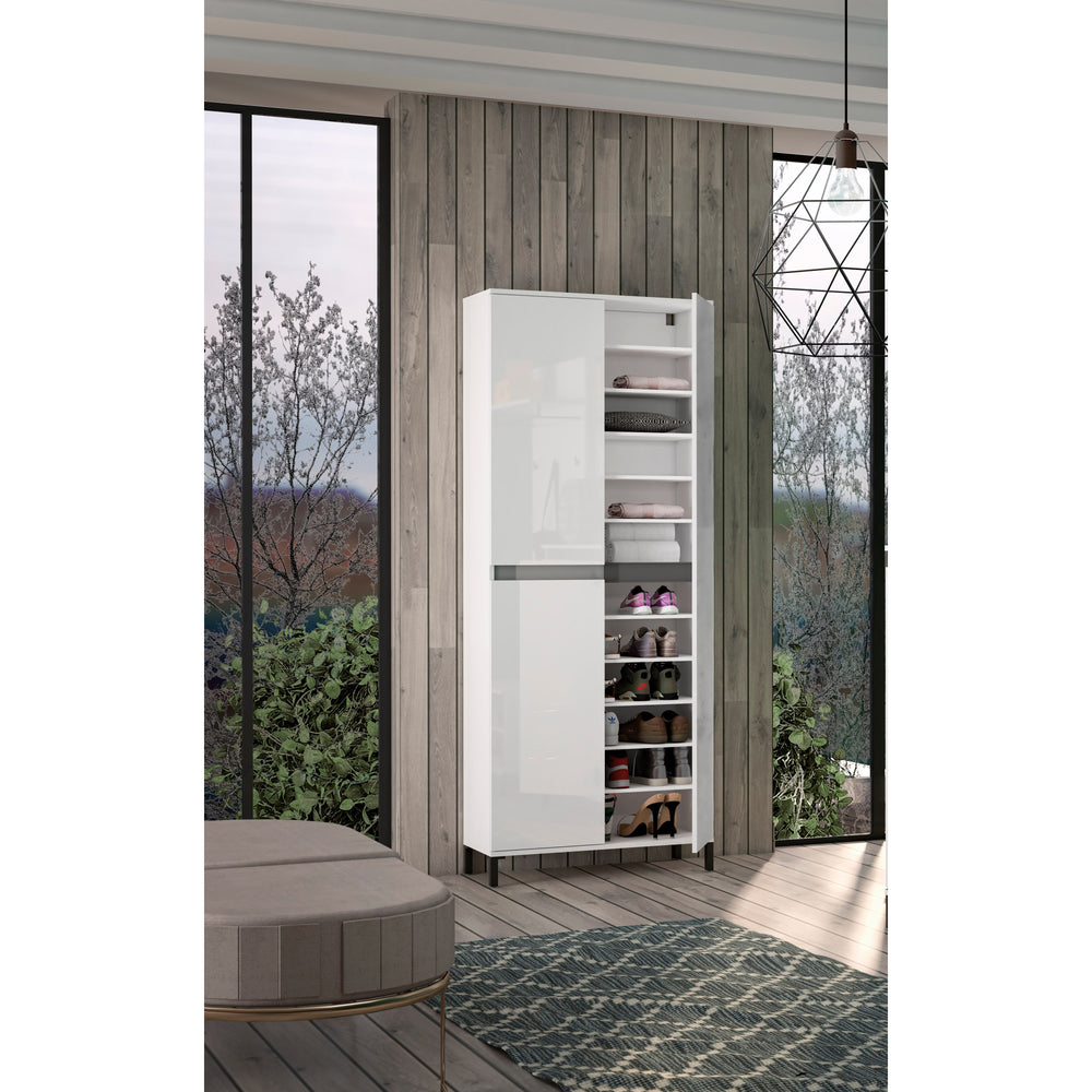 Cancun 3 Door White Gloss and Anthracite Tall Shoe Storage Cabinet - FurniComp