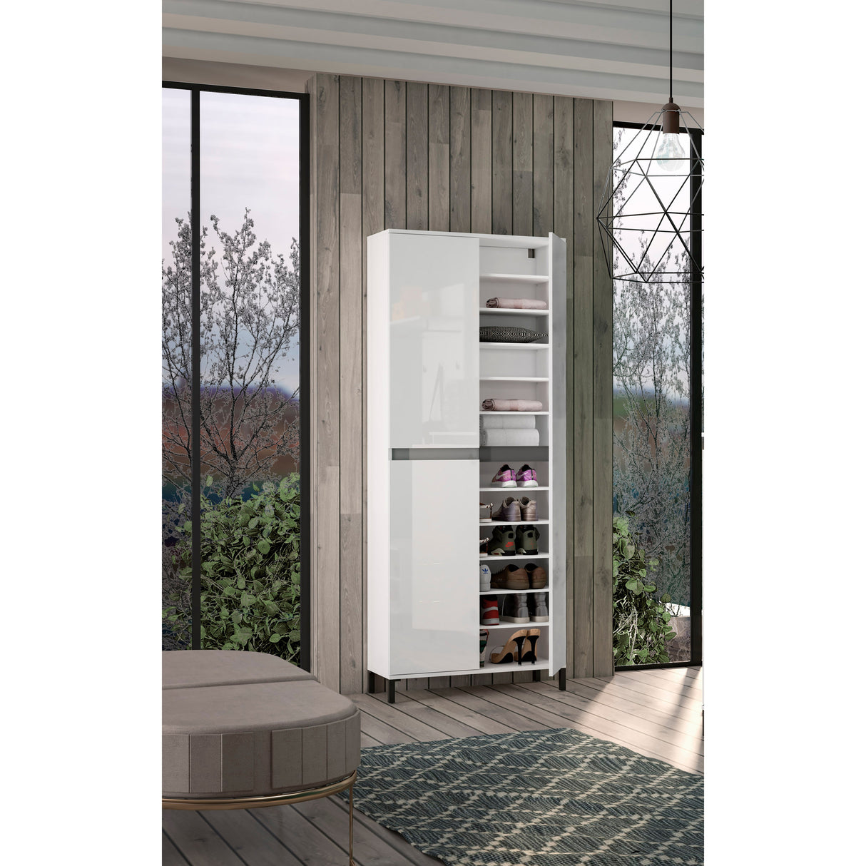 Cancun 3 Door White Gloss and Anthracite Tall Shoe Storage Cabinet - FurniComp