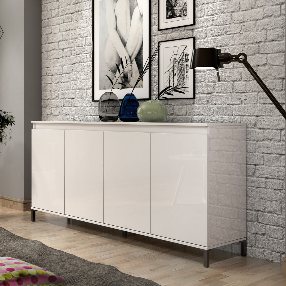 Cancun 4 Door 184cm White Gloss and Anthracite Sideboard - FurniComp