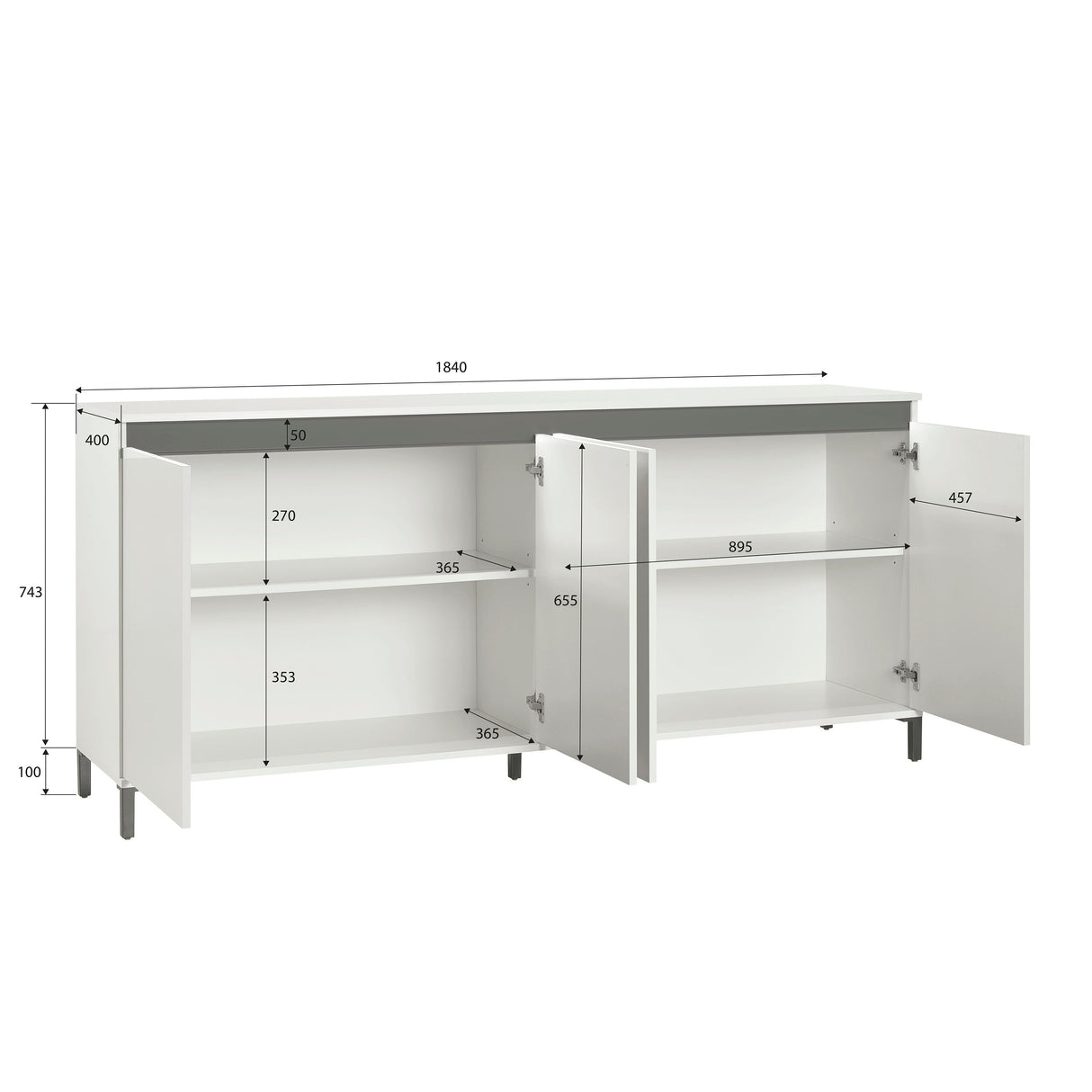 Cancun 4 Door 184cm White Gloss and Anthracite Sideboard - FurniComp