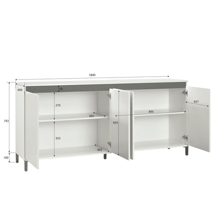 Cancun 4 Door 184cm White Gloss and Anthracite Sideboard - FurniComp