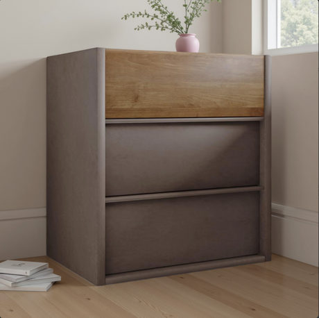 Carter 3 Drawer Bedside Table - Bronze & Mercure Oak - FurniComp