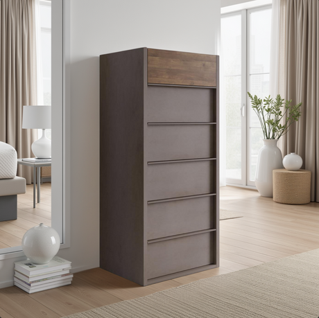 Carter 6 Drawer 50cm Tall Chest of Drawers - Bronze & Mercure Oak - FurniComp