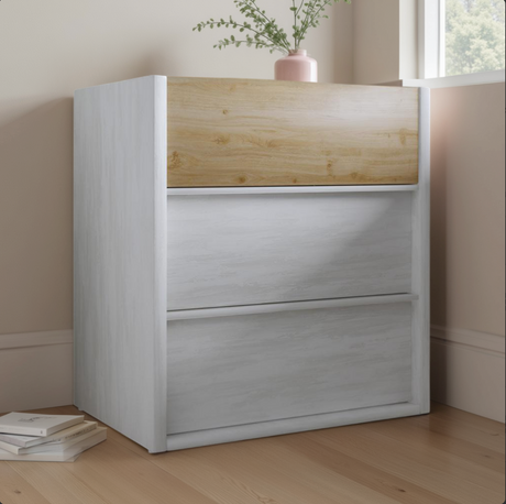 Carter 3 Drawer Bedside Table - White Oak & Cadiz - FurniComp