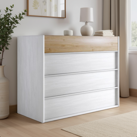 Carter 4 Drawer 110cm Chest of Drawers - White Oak & Cadiz - FurniComp