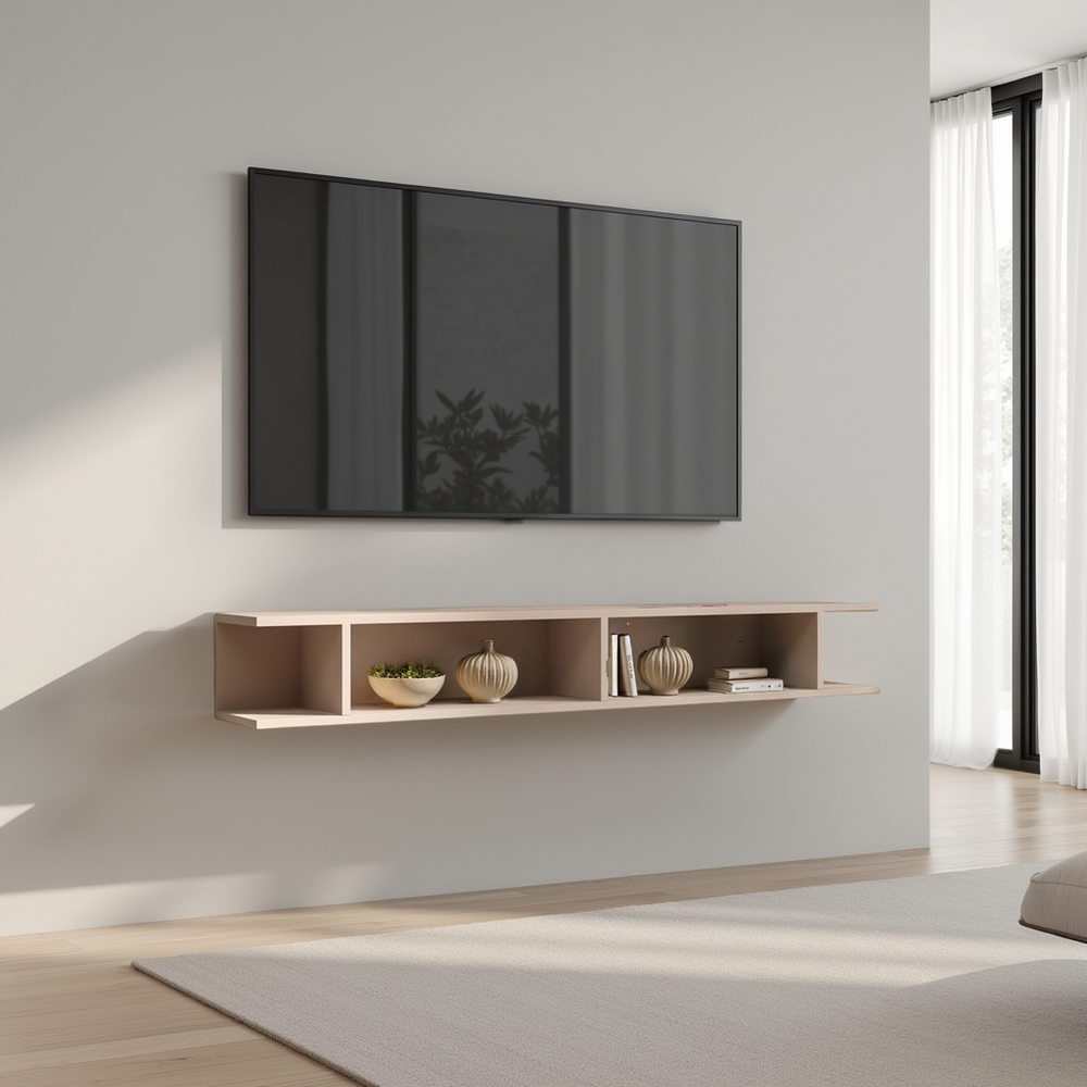 Combo 138cm Floating Wall Hung TV Shelf - Cashmere COM-43-10 - FurniComp
