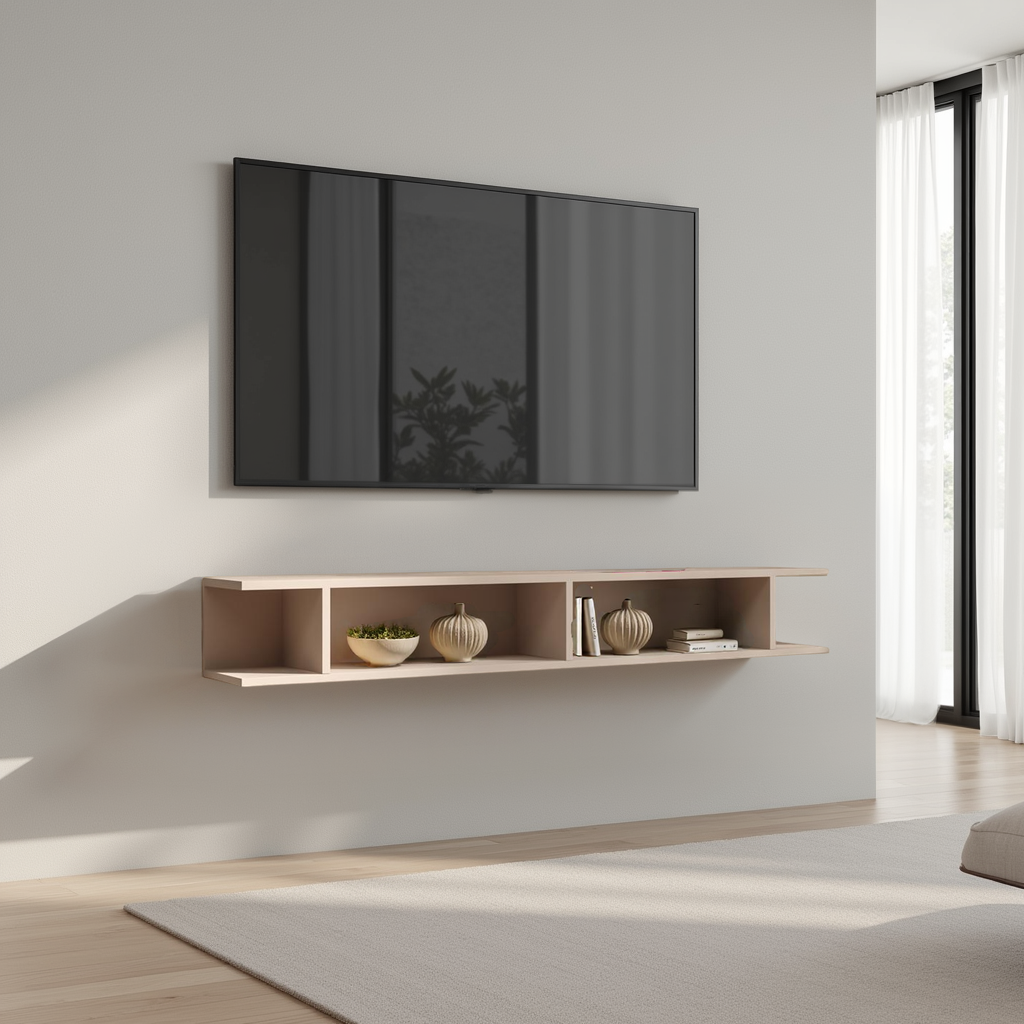 Combo 138cm Floating Wall Hung TV Shelf - Cashmere COM-43-10 - FurniComp