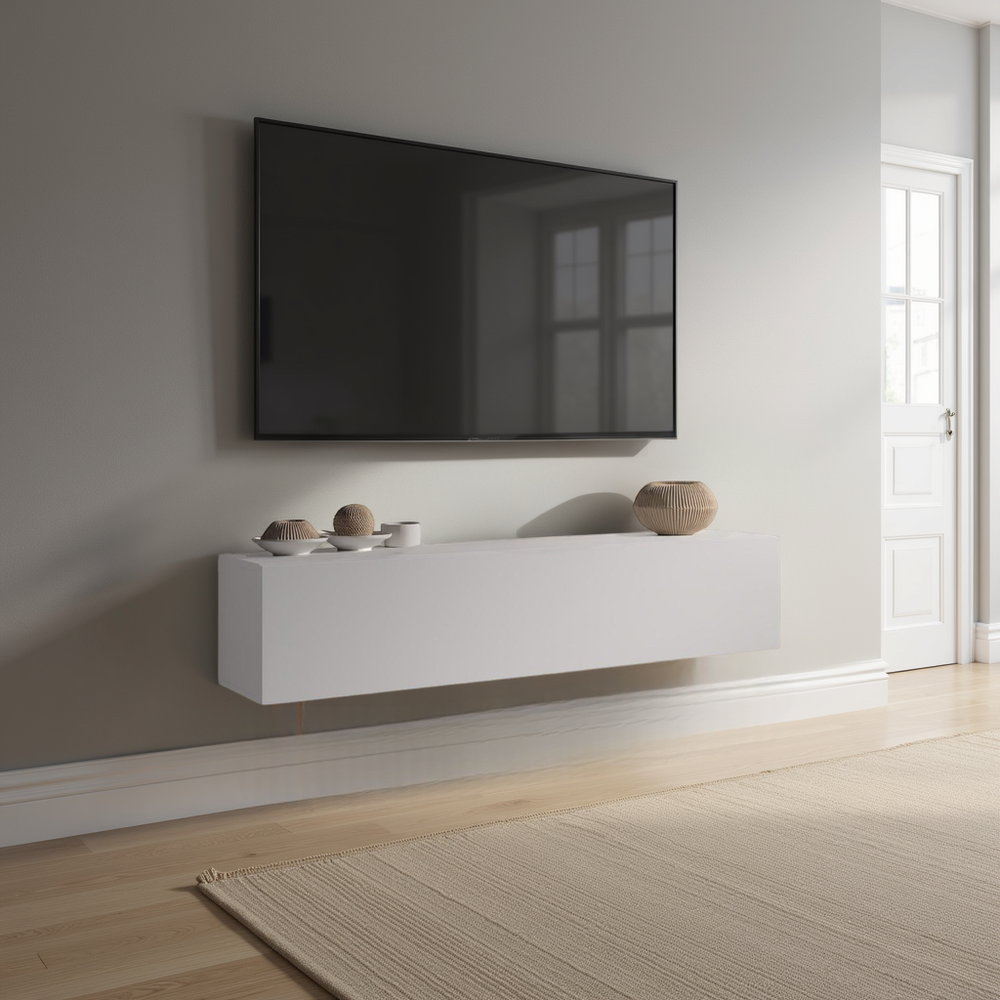 Combo 138cm Floating Wall Hung TV Unit - Light Chalk Grey COM-62-05 - FurniComp