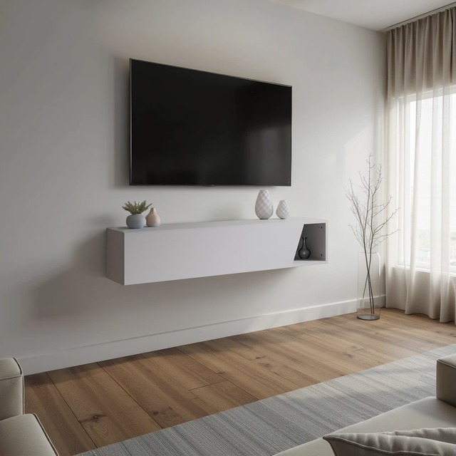 Combo 138cm Floating Wall Hung TV Unit with Shaped Door - Light Chalk Grey COM-26-05 - FurniComp