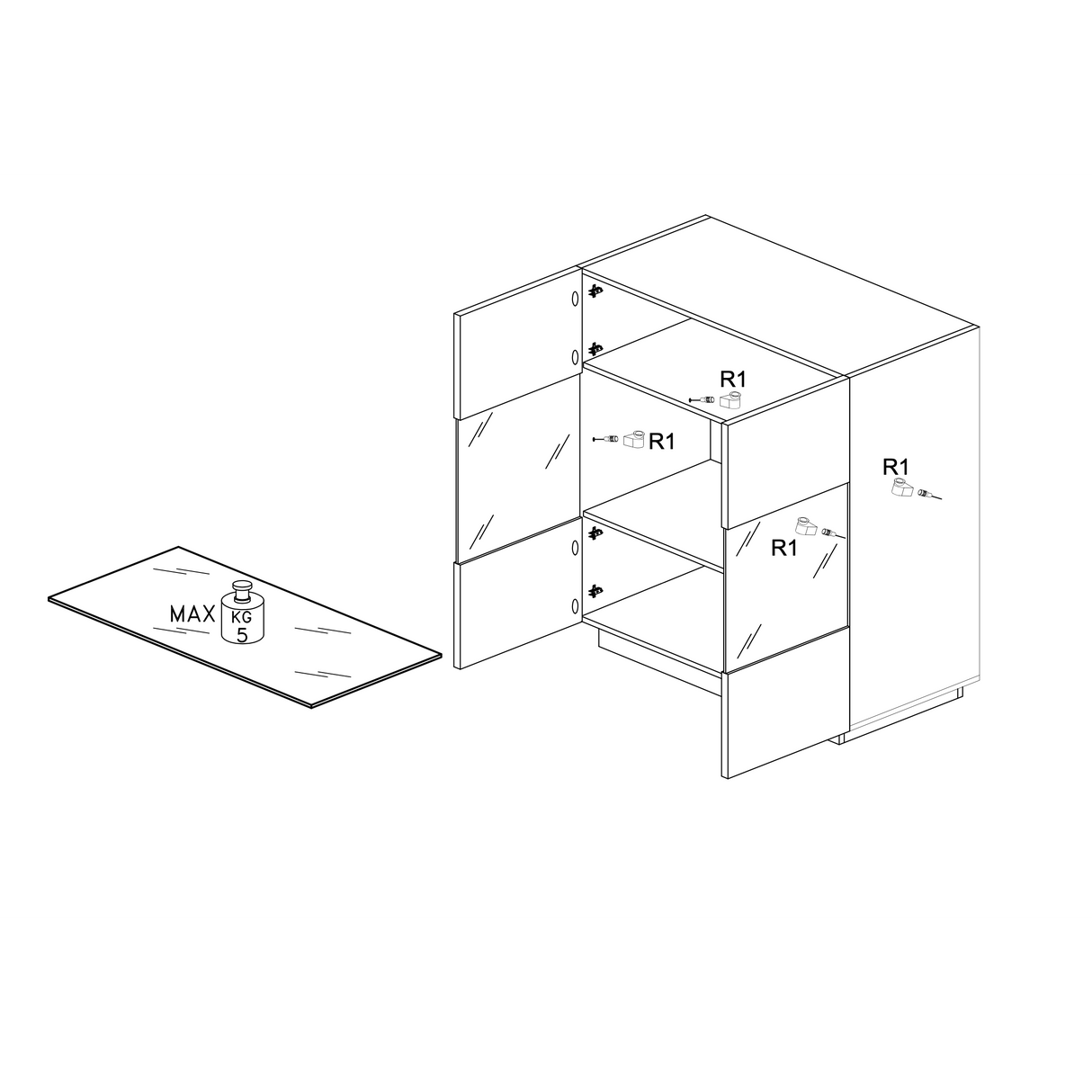 Chelsea 2 Door Large White Gloss and Mercure Oak Glass Display Cabinet - FurniComp