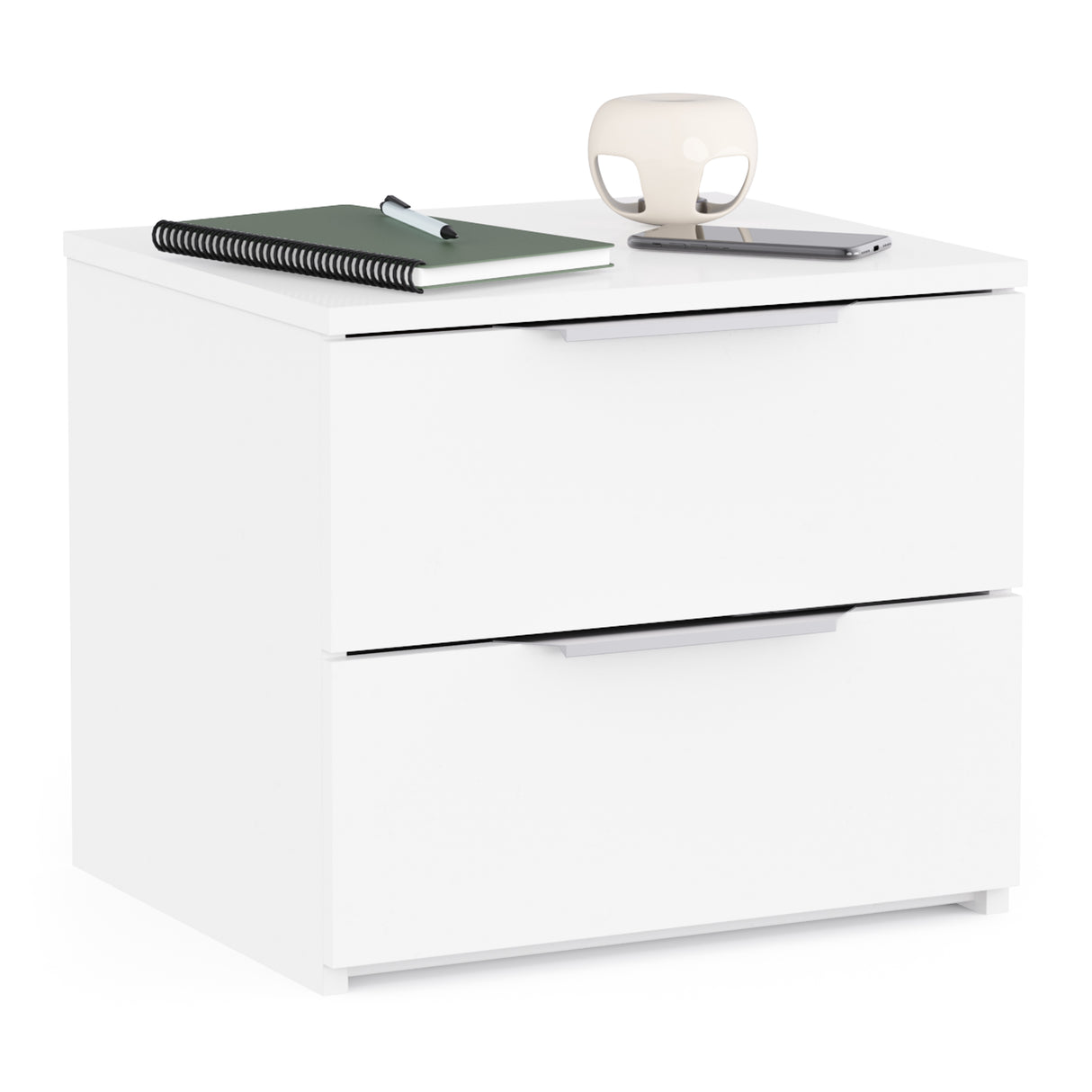 Chicago 2 Drawer Bedside Table - Matt White - FurniComp