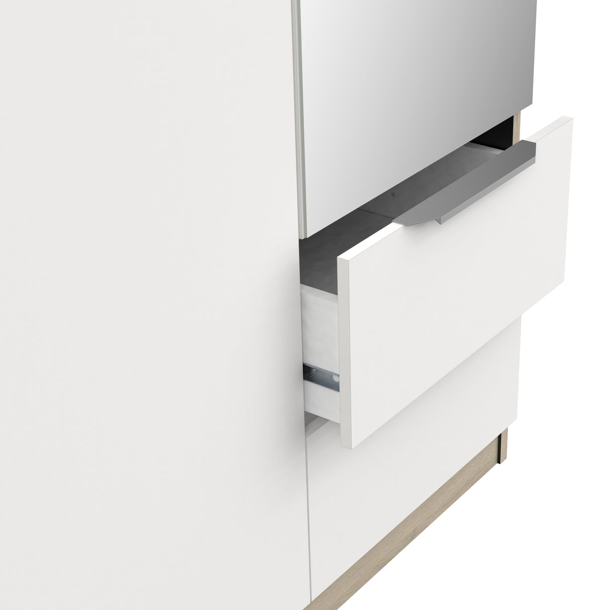 Chicago 3 Door 2 Drawer Matt White & Oak Effect 120cm Mirrored Triple Wardrobe - FurniComp