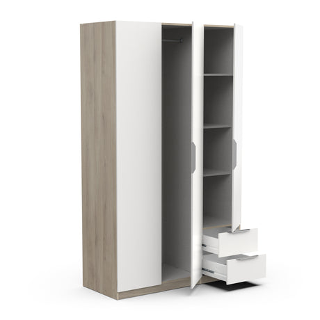 Chicago 3 Door 2 Drawer Matt White & Oak Effect 120cm Space Saving Triple Wardrobe - FurniComp