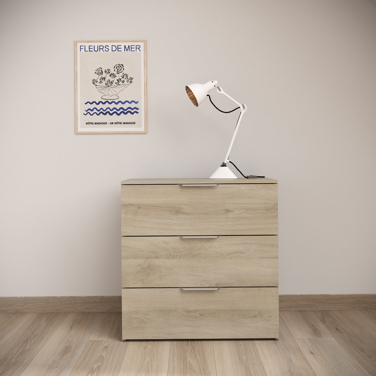 Chicago 3 Drawer 80cm Chest of Drawers - Kronberg Oak - FurniComp