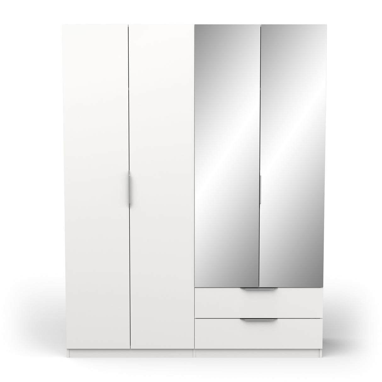 Chicago 4 Door 2 Drawer 160cm Matt White Mirrored Wardrobe - FurniComp