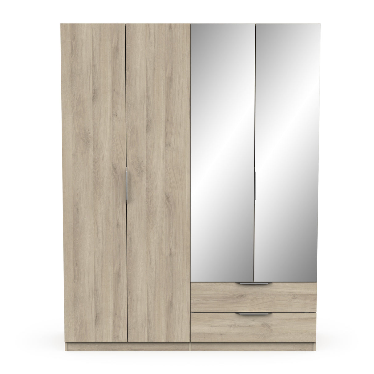 Chicago 4 Door 2 Drawer 160cm Oak Effect Space Saving Mirrored Wardrobe - FurniComp