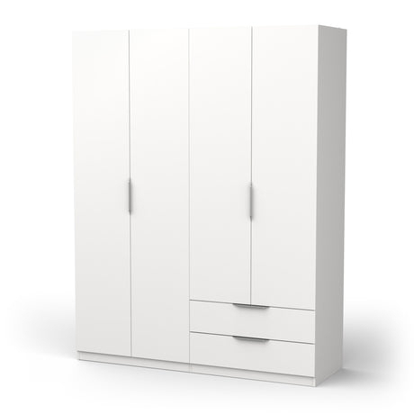 Chicago 4 Door 2 Drawer Space Saving 160cm Matt White Wardrobe - FurniComp