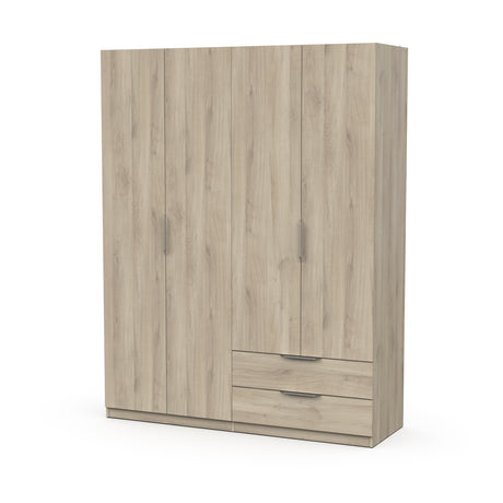 Chicago 4 Door 2 Drawer Space Saving 160cm Oak Effect Wardrobe - FurniComp
