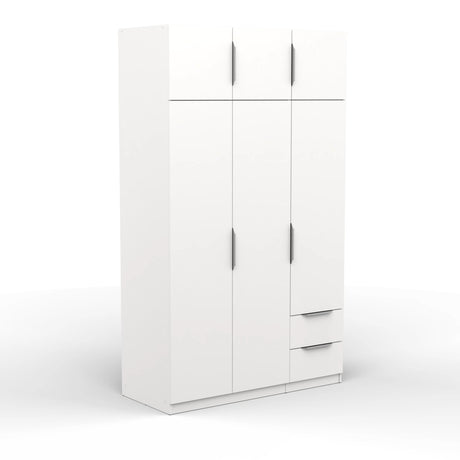 Chicago 6 Door 2 Drawer 120cm Matt White Space Saving Wardrobe - FurniComp