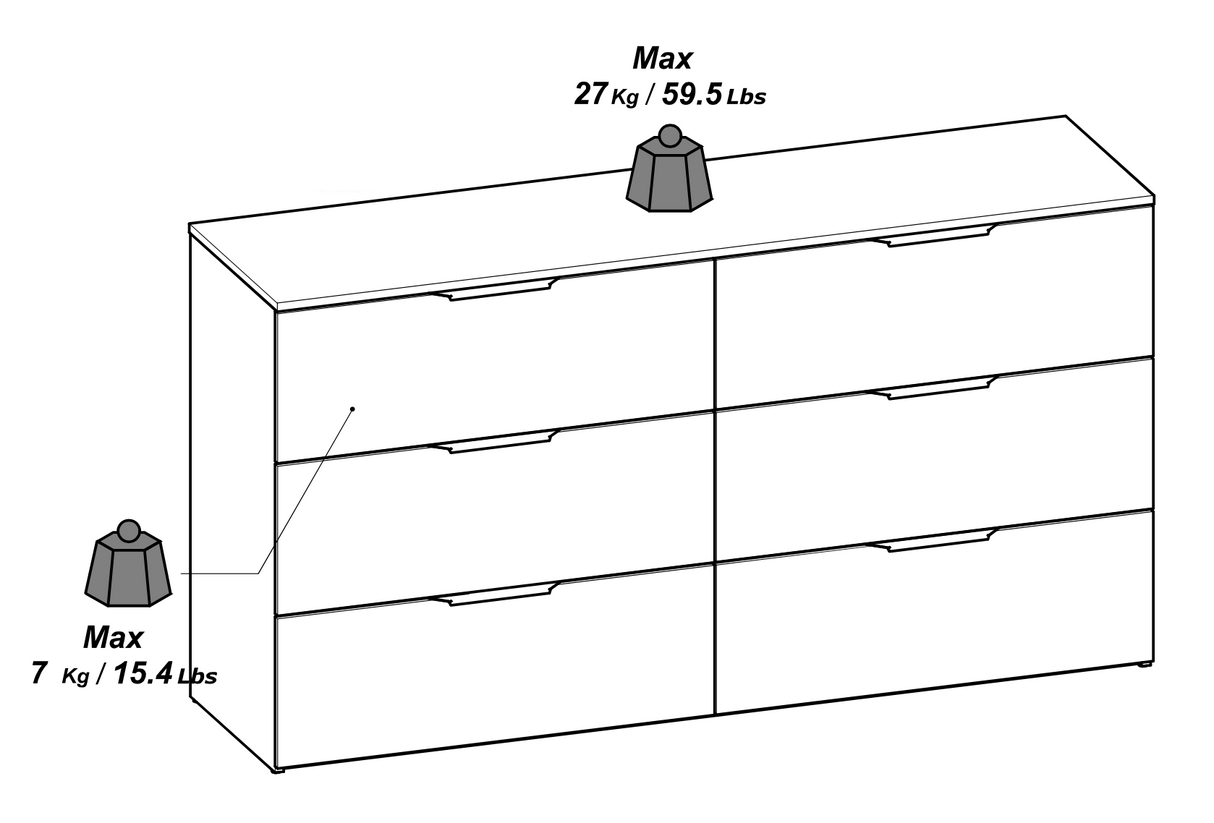 Chicago 6 Drawer 150cm Large Chest of Drawers - Matt White - FurniComp