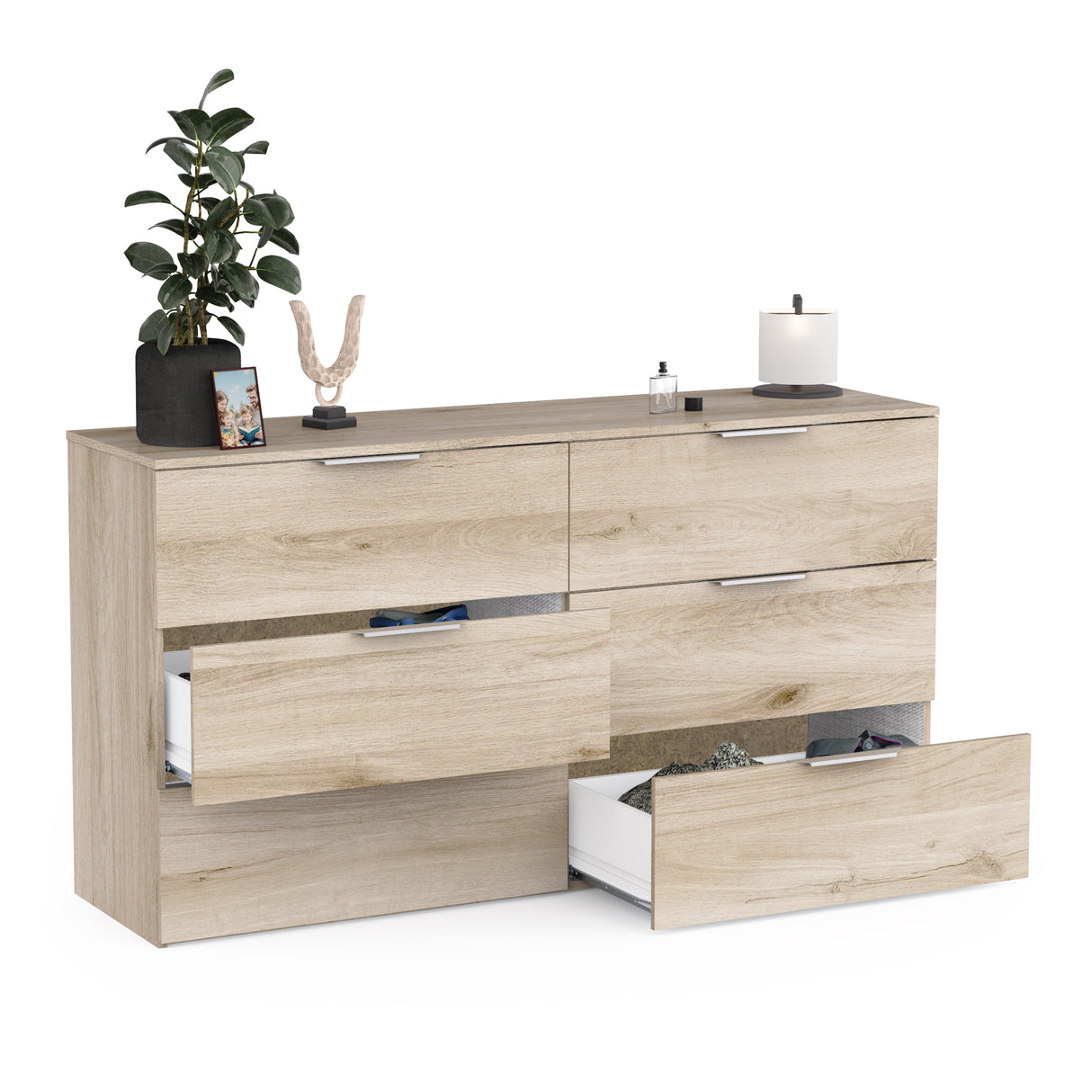 Chicago 6 Drawer 150cm Chest of Drawers - Kronberg Oak - FurniComp