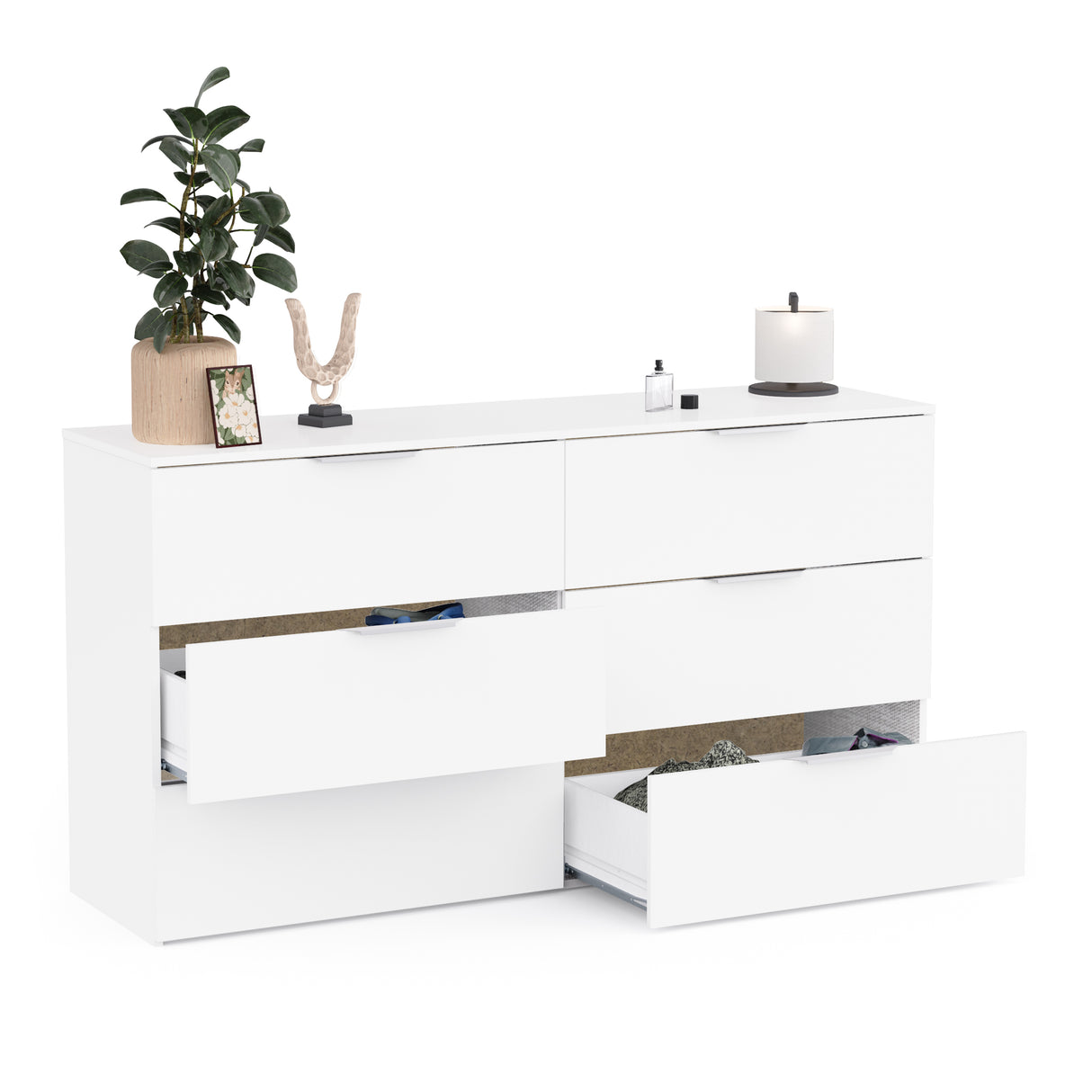 Chicago 6 Drawer 150cm Large Chest of Drawers - Matt White - FurniComp