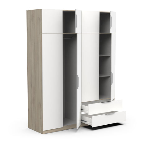 Chicago 8 Door 2 Drawer 160cm Matt White & Oak Effect Space Saving Wardrobe - FurniComp