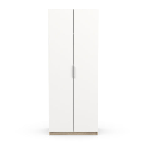 Chicago Matt White and Oak Effect 2 Door 80cm Narrow Compact Wardrobe - FurniComp