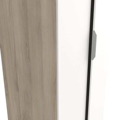 Chicago Matt White and Oak Effect 2 Door 80cm Narrow Compact Wardrobe - FurniComp