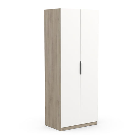 Chicago Matt White and Oak Effect 2 Door 80cm Narrow Compact Wardrobe - FurniComp