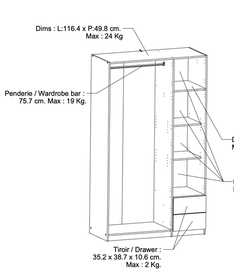 Chicago 3 Door 2 Drawer Oak Effect 120cm Mirrored Triple Wardrobe - FurniComp