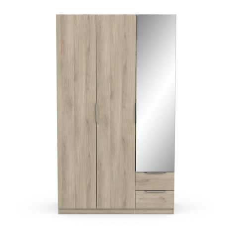 Chicago 3 Door 2 Drawer Oak Effect 120cm Mirrored Triple Wardrobe - FurniComp