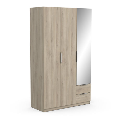 Chicago 3 Door 2 Drawer Oak Effect 120cm Mirrored Triple Wardrobe - FurniComp