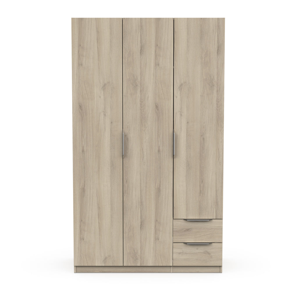 Chicago 3 Door 2 Drawer Oak Effect 120cm Space Saving Triple Wardrobe - FurniComp