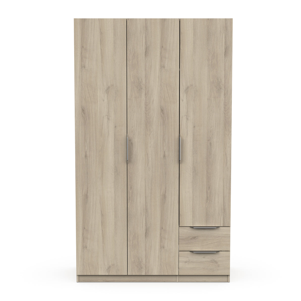 Chicago 3 Door 2 Drawer Oak Effect 120cm Space Saving Triple Wardrobe - FurniComp