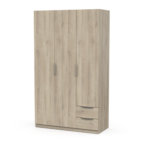 Chicago 3 Door 2 Drawer Oak Effect 120cm Space Saving Triple Wardrobe - FurniComp