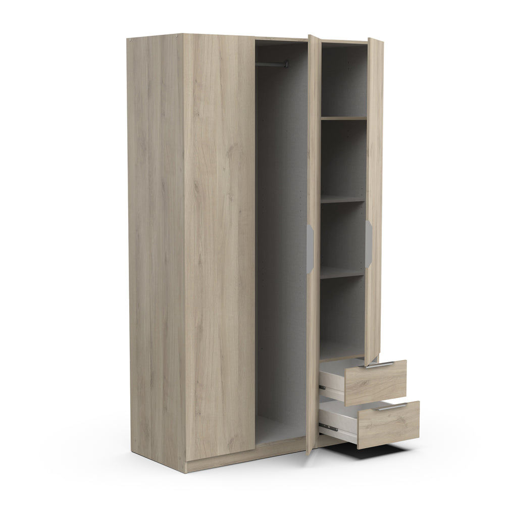 Chicago 3 Door 2 Drawer Oak Effect 120cm Space Saving Triple Wardrobe - FurniComp