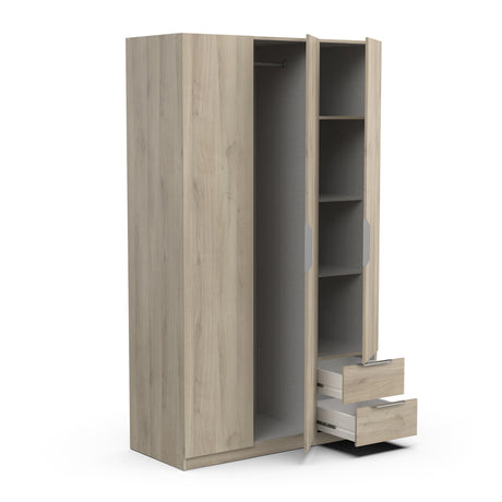 Chicago 3 Door 2 Drawer Oak Effect 120cm Space Saving Triple Wardrobe - FurniComp