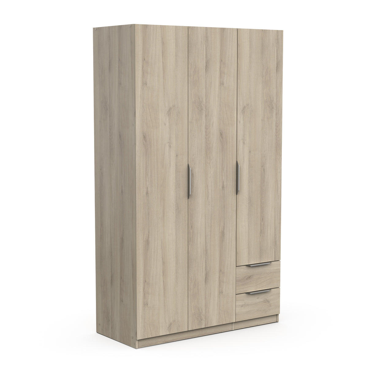 Chicago 3 Door 2 Drawer Oak Effect 120cm Space Saving Triple Wardrobe - FurniComp
