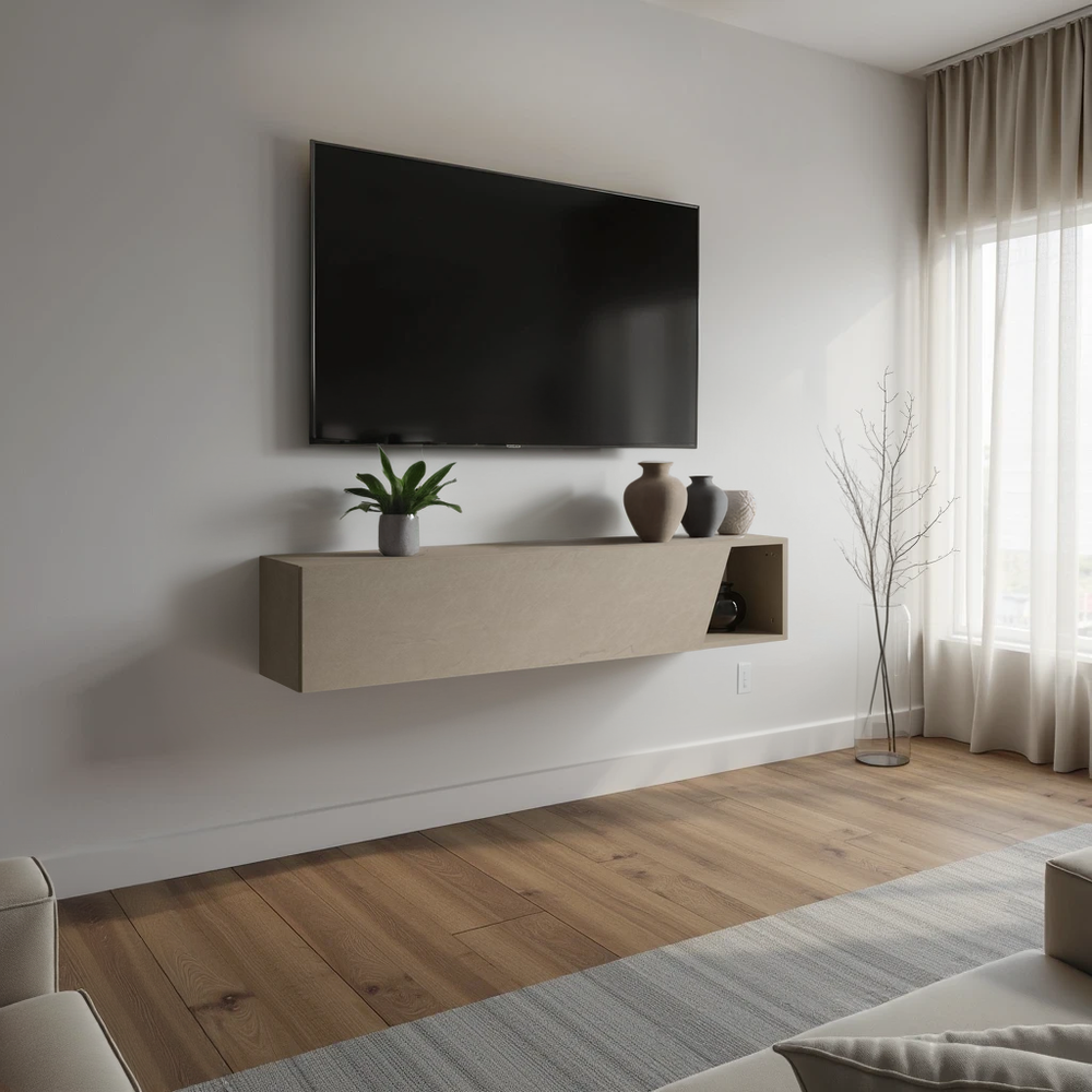 Combo 138cm Floating Wall Hung TV Unit with Shaped Door - Stone COM-26-03 - FurniComp