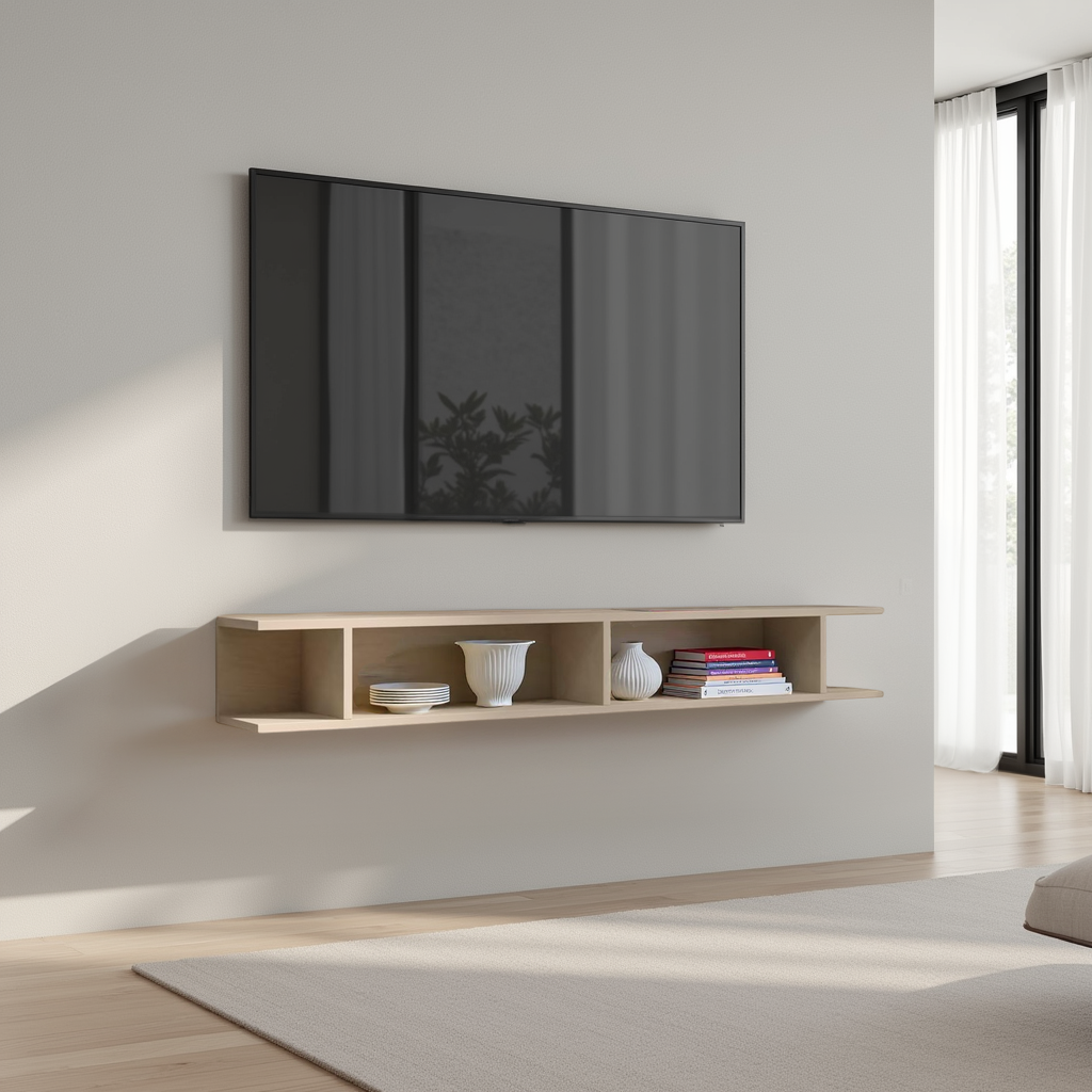 Combo 138cm Floating Wall Hung TV Shelf - Stone COM-43-03 - FurniComp