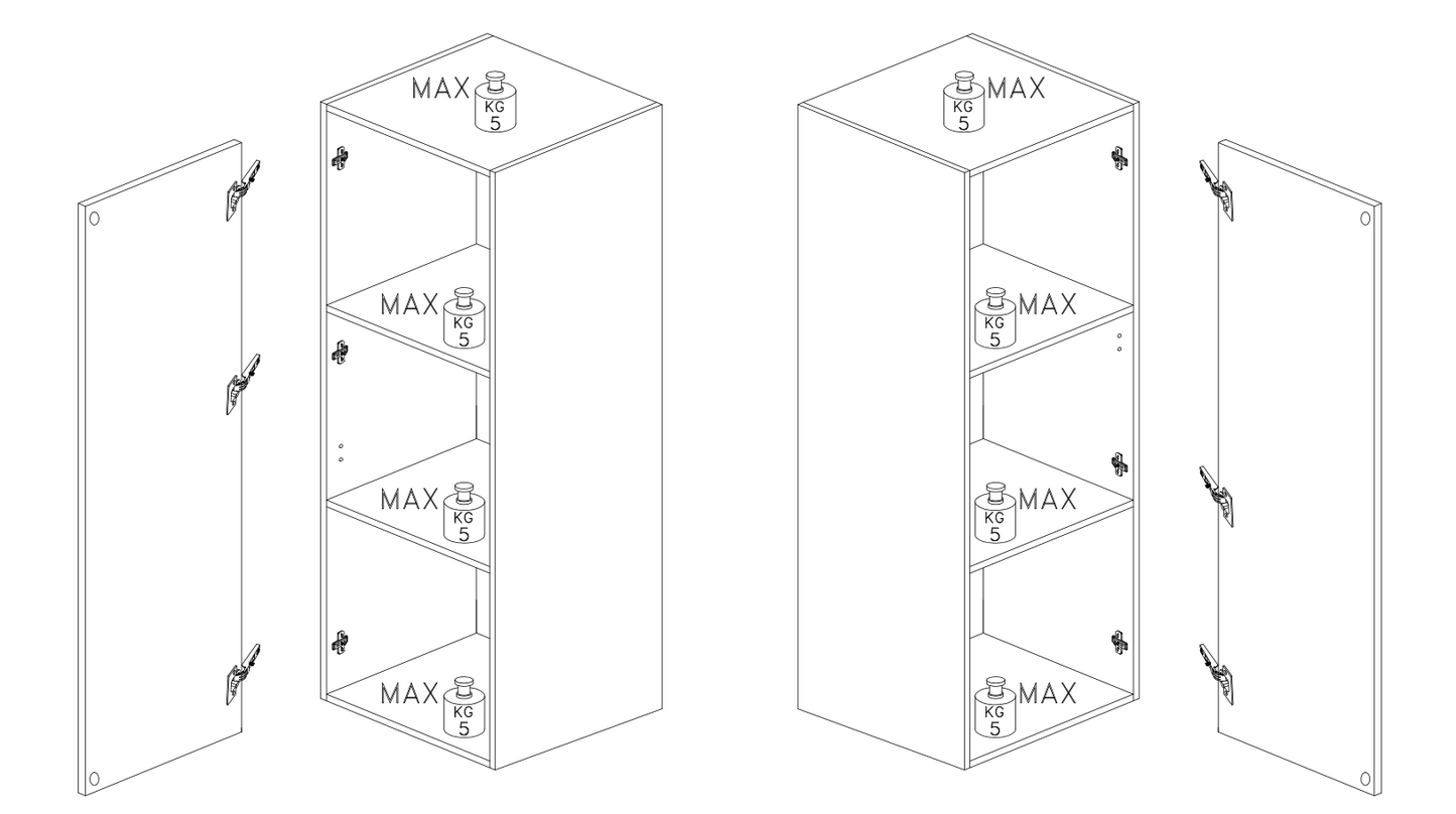 Combo 1 Door 29cm Multipurpose Wall Hung Tall Storage Unit - White Gloss COM-30-01 - FurniComp