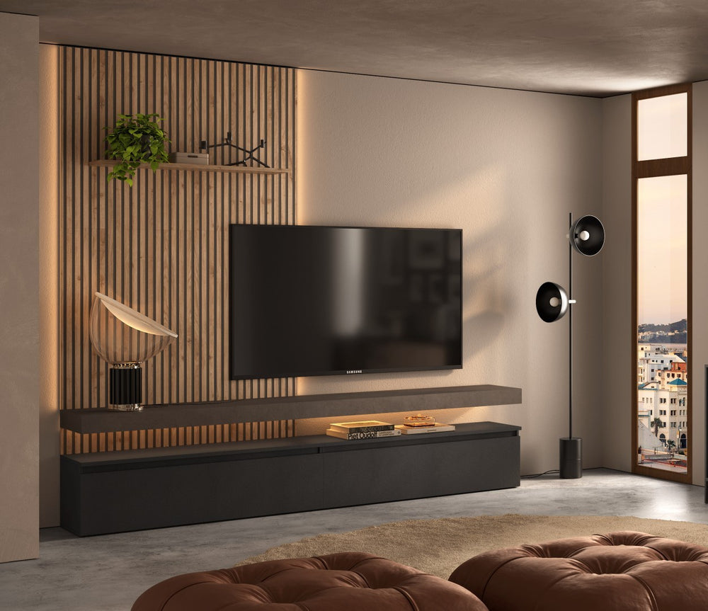 Combo Media Wall Entertainment Unit - Bronze, Black & Cadiz Oak COM- 900215-BRKLV - FurniComp