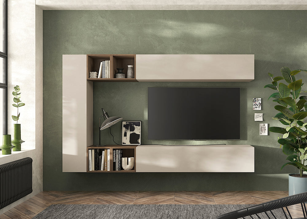 Combo Media Wall Entertainment Unit with Storage - Cashmere & Mercure Oak COM- 900134-CHMR - FurniComp