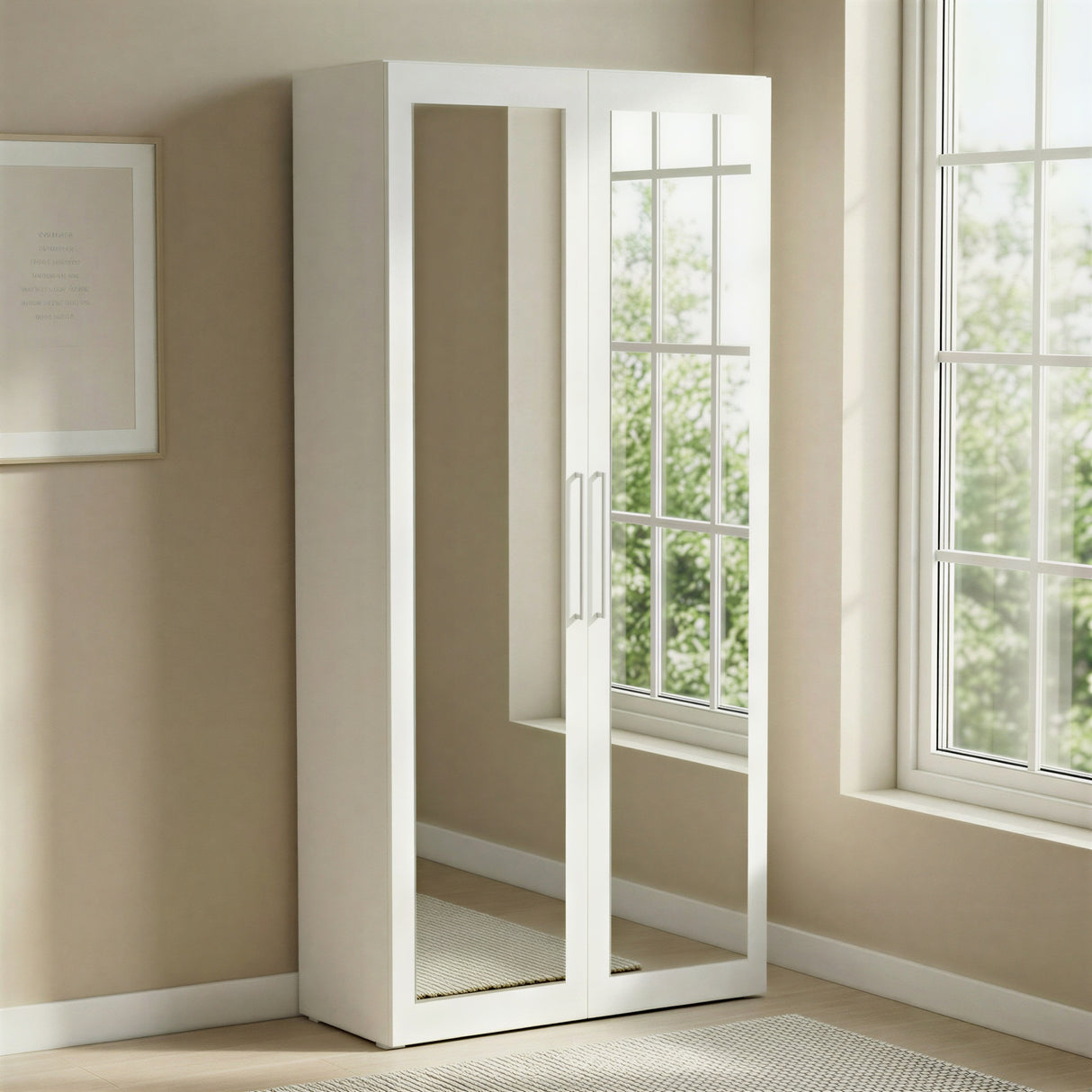 Connect Modular 2 Door White Full Mirrored Wardrobe 100x55x224cm CON-2DR-W2M - FurniComp